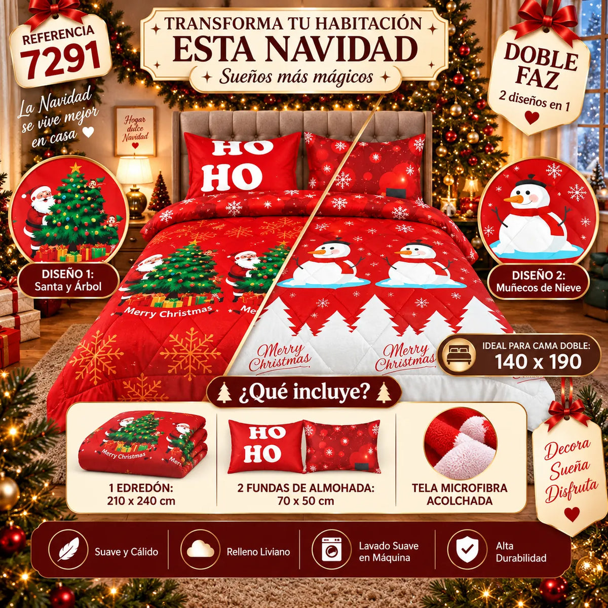 EDREDÓN DOBLE FAZ NAVIDAD