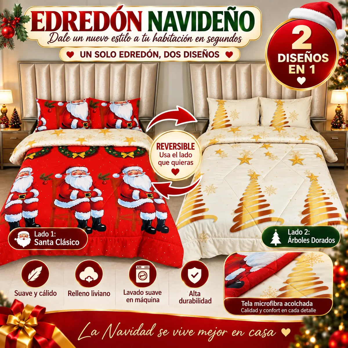EDREDÓN DOBLE FAZ NAVIDAD